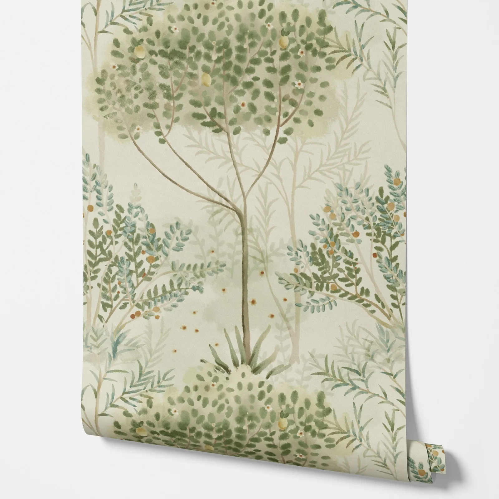 Mediterranean Neutral Non-woven Ivy/Vines Astin Floral Wallpaper, Watercolor Orchard Wall Paper