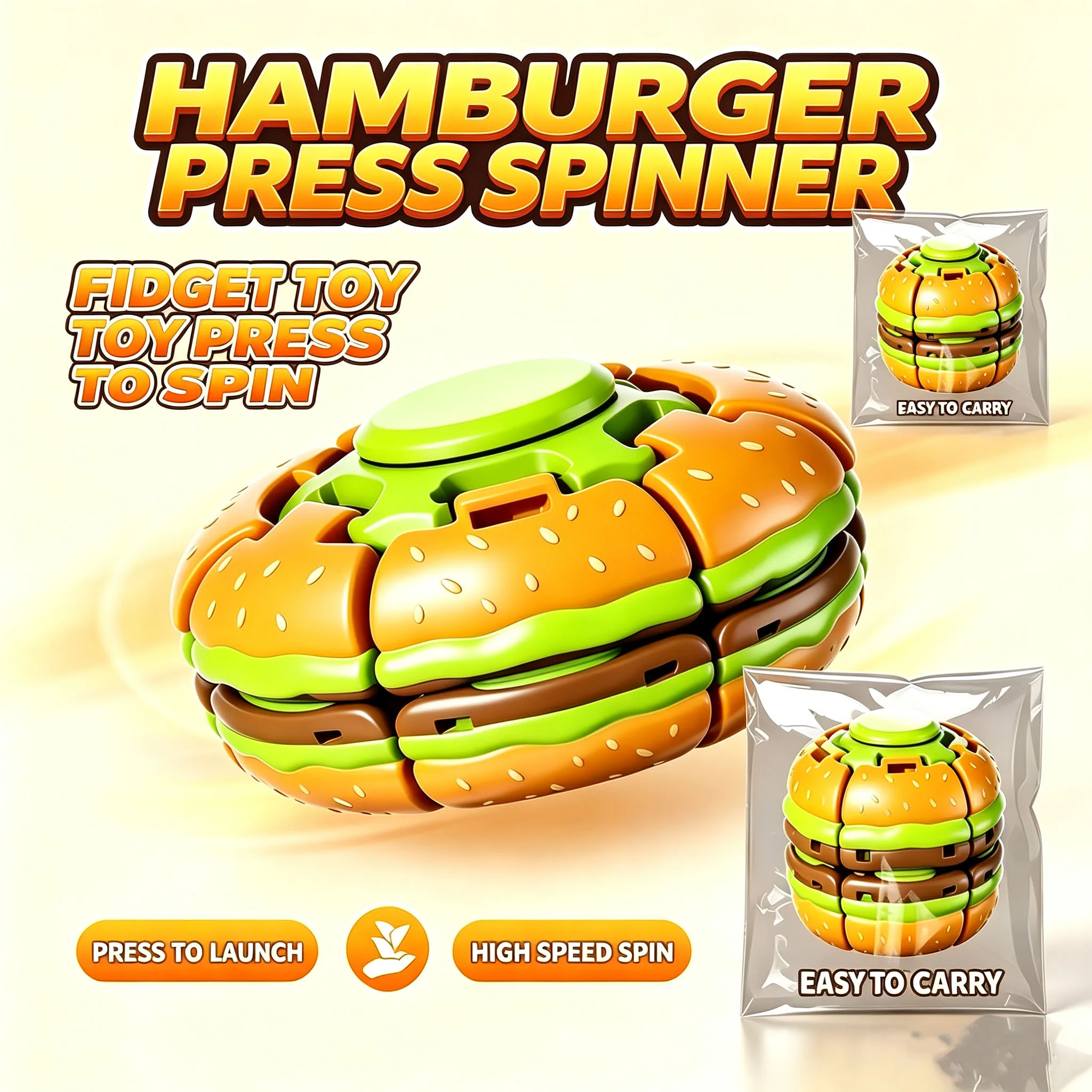 Burger Press Spin Decompression Ball For Kids Finger Gyro Stress Relief Rotating Fidget Toy Desk Office Play