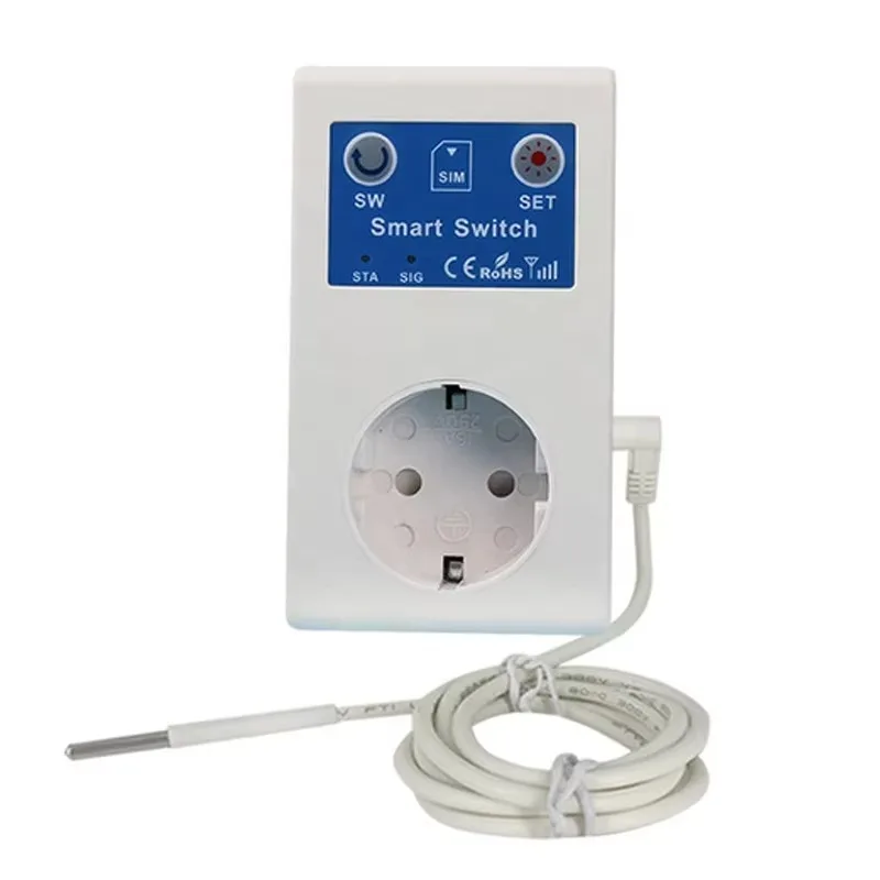 Smart Remote Control EU Power Outlet Relay Switch Home Gate Opener SMS Call Temperature Sensor Controller 16A GSM Power Socket