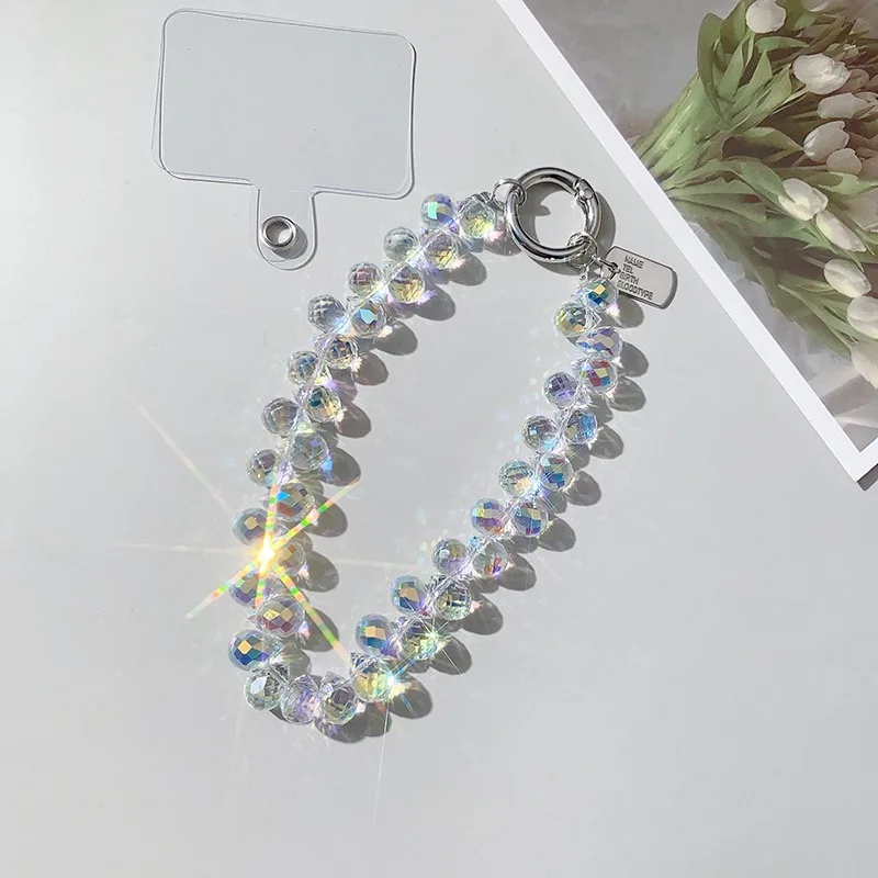 Crystal beads phone case chain short lanyard strap clip key chain Multiple color accessories