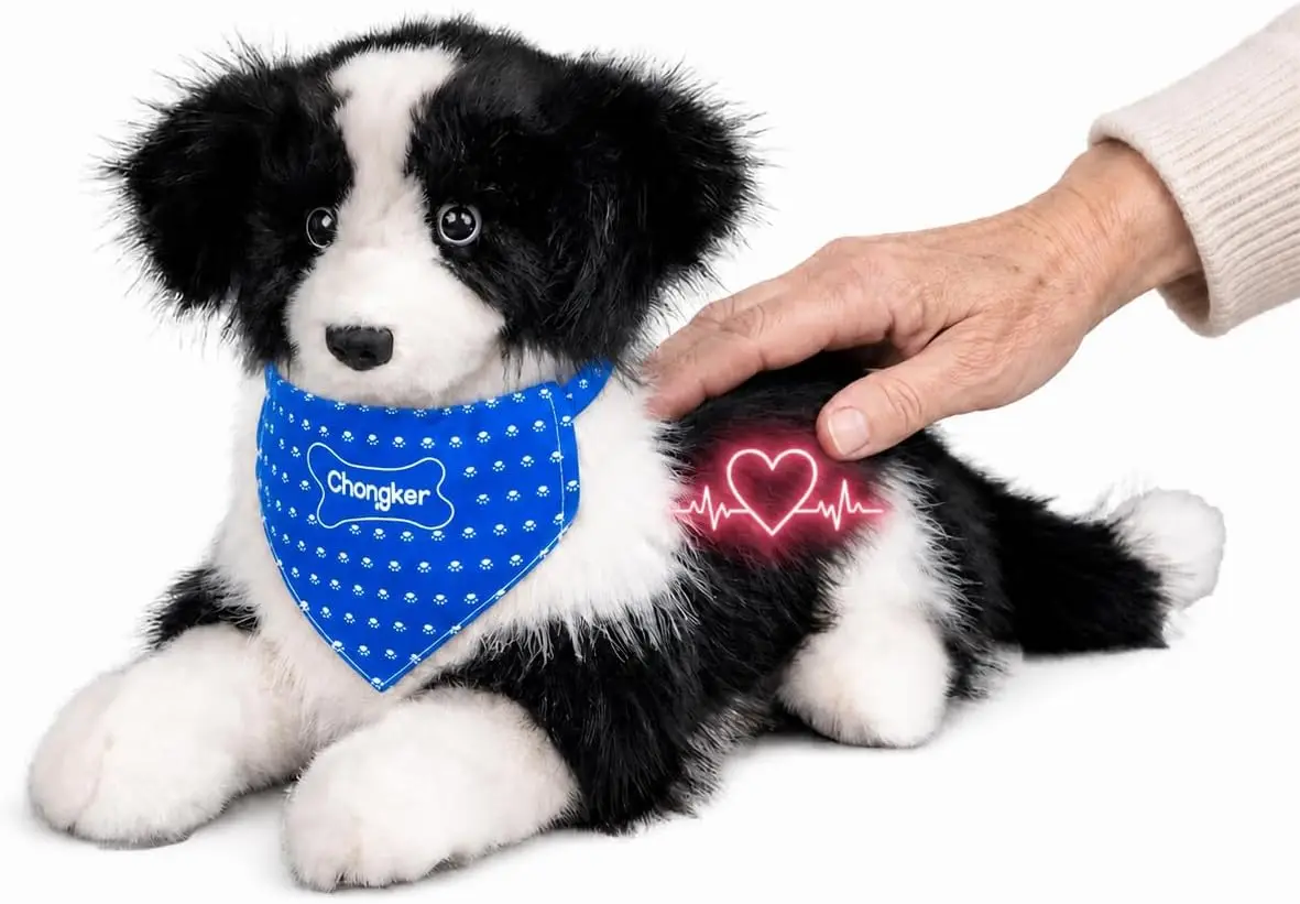 Interactive Companion Robot Dog for Seniors, 18-Inch Lifelike Border Collie Plush with Heartbeat, Barking, Touch Sensor, Voice Activation, Custom Name, Realistic Comfort Pet