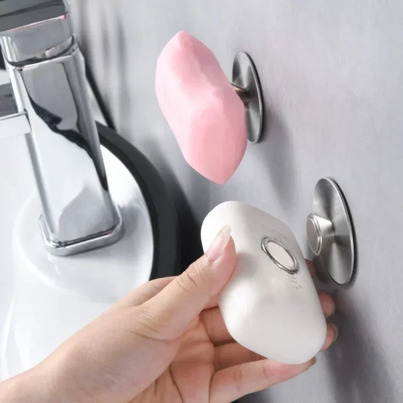 

1Pc Bathroom Punch-Free Wall Mounted Soap Shelf Stainless Steel Magnet Suction Soap Holder Wall Hanging Drain Rack Hook