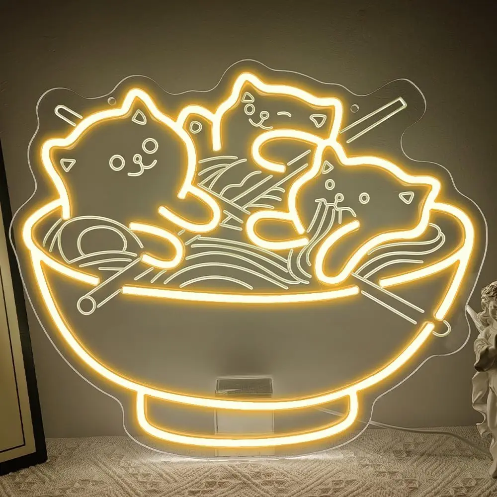 

Cat Ramen Неоновая вывеска Katze Noodles Светодиодный неоновый свет для японского магазина Ресторан Домашний бар Кухня Спальня Настенный декор USB с регулируемой яркостью
