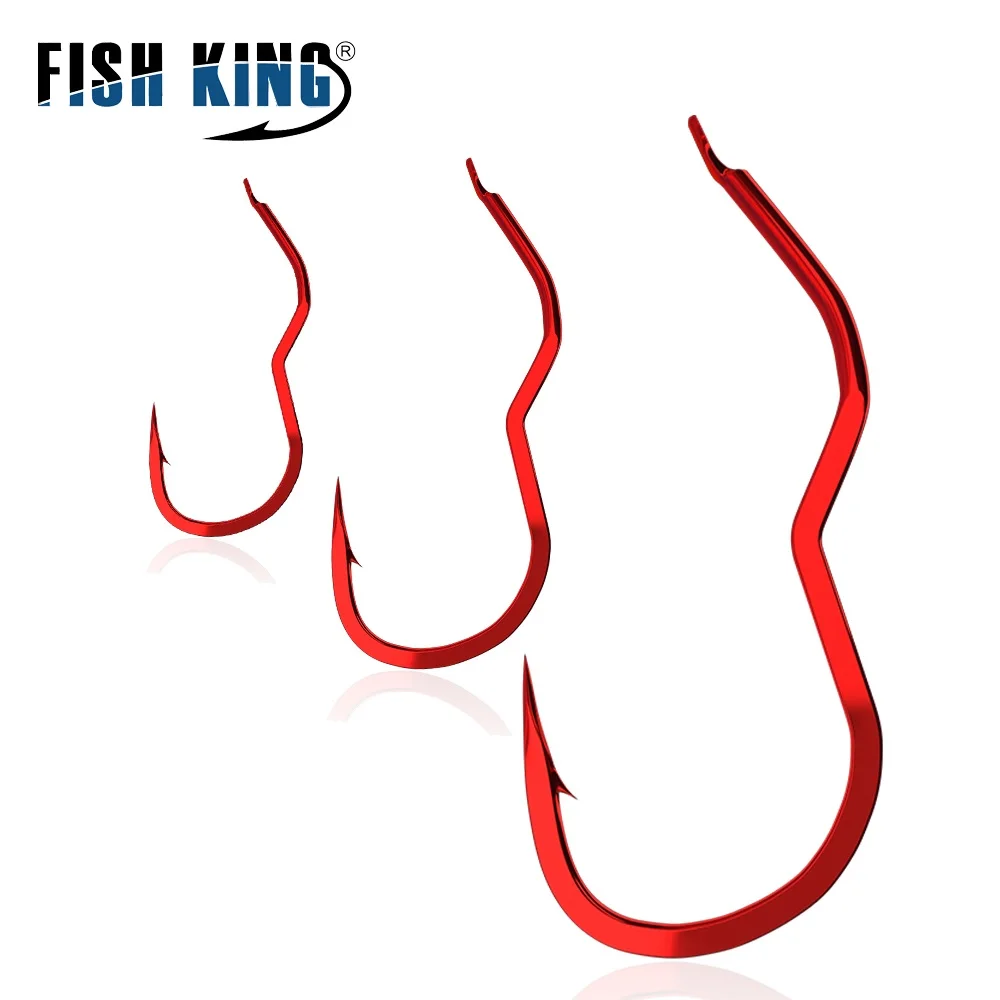 FISH KING 12PCS High Carbon Steel Automatic Flip Fishing Hooks Red 0.5#-10# Sharp Barbed Single Fishhook Carp Fishing Freshwater