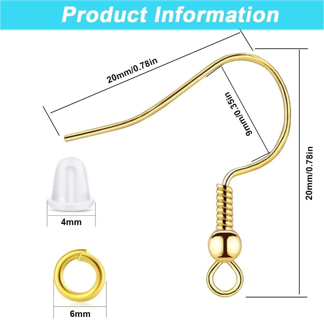 600 Pcs Earring Making Kit, Fish Earring Hooks + Metal Jump Rings + Clear Silicone Earring Backs Stoppers for Jewelry Making