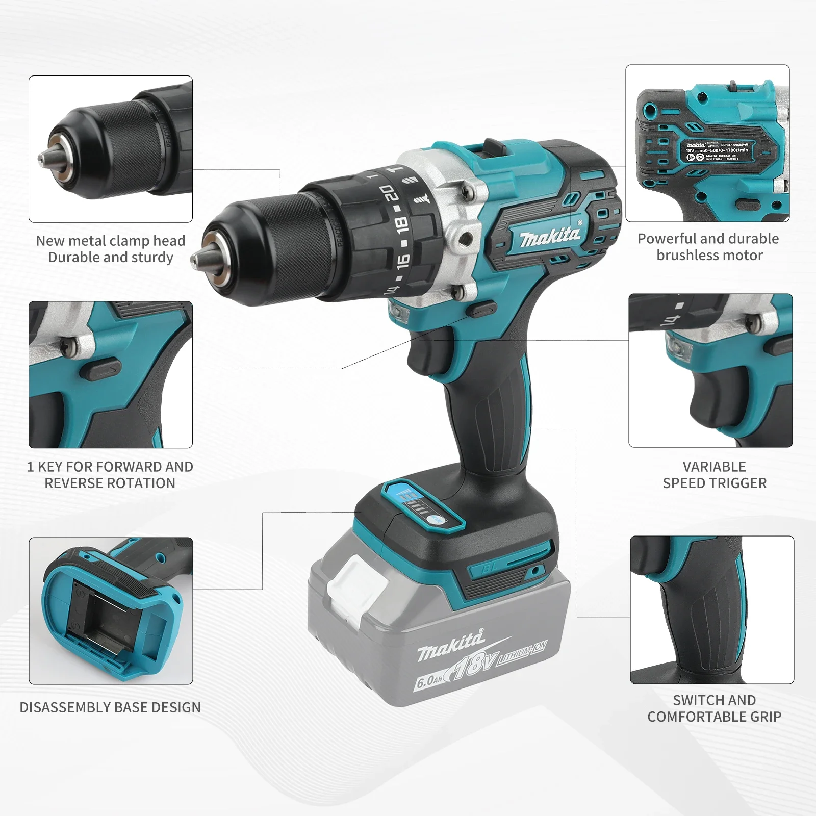 Makita DDF487 13mm brushless household 18V lithium-ion charging impact drill, high torque electric screwdriver