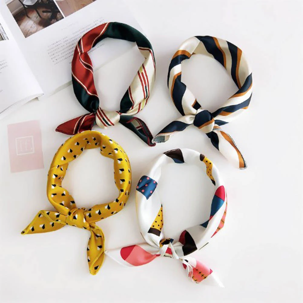 Decorative Print Scarf Women Satin Neck Hair Tie Band Soft Work Neckerchief 2024 NEW Hijab Head Female Foulard Squares Scarves