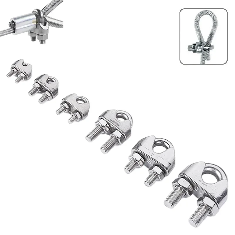 1Pcs U-Type Clamp Wire Clips 304 Stainless Steel Wire Rope Clip Clamp Bolt Cable Clip Rigging Hardware Clamps M2/3/4/5/6/8/10mm