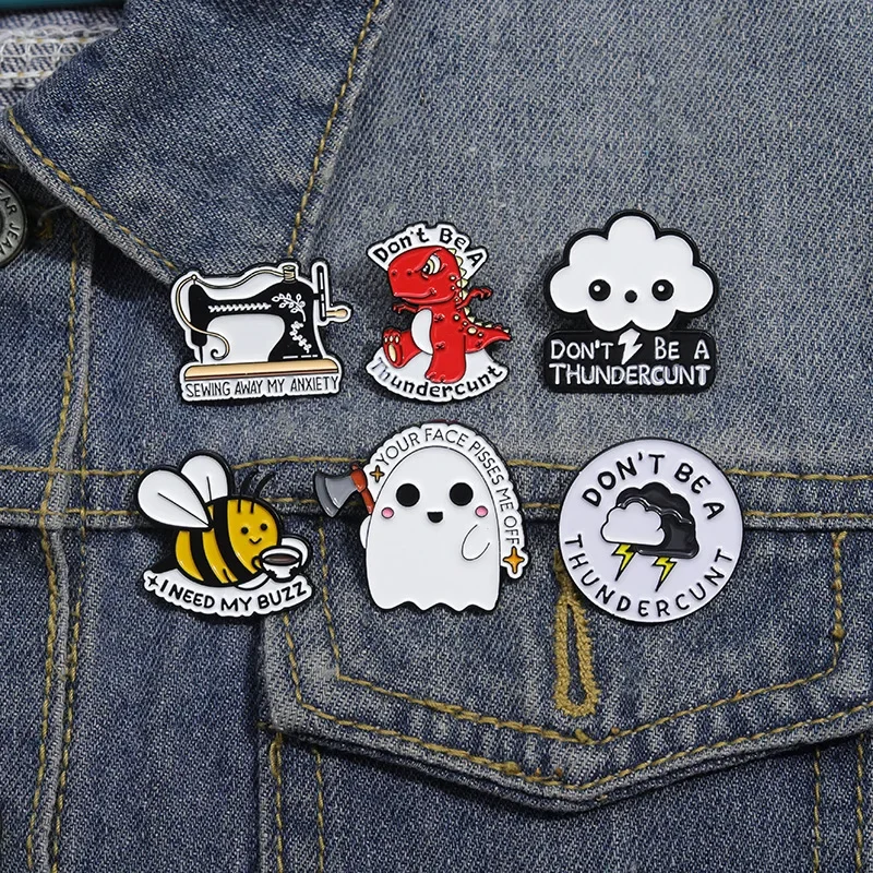 Pines Creative Cartoon Bee Dinosaur Letter Alloy Brooch Exquisite Black Sewing Machine Lacquer Badge Buckle Pins for Backpacks