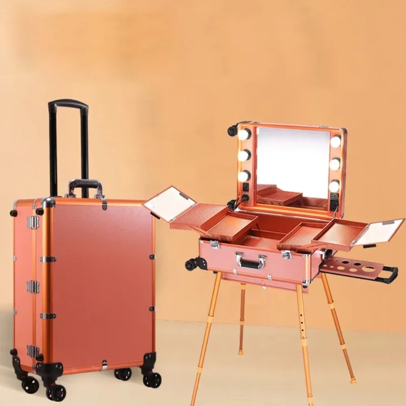 

Newest Customized Nail Table Rolling Nail Polish Storage Case Salon Manicure Desk Aluminum Trolley Nail Technician Table