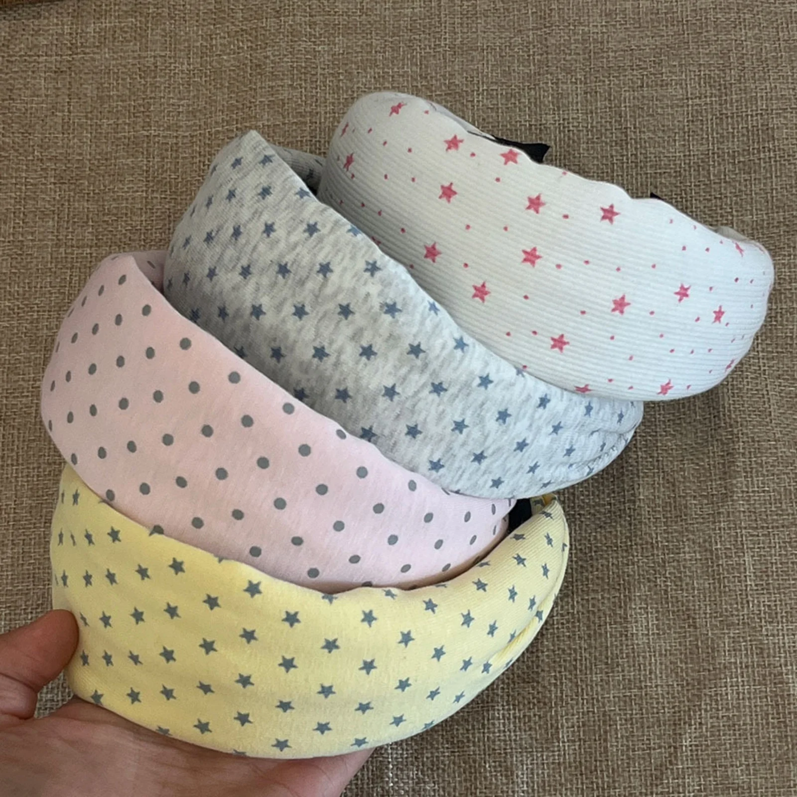 1PC Cute Star Polka Dot Wide Headband, Soft Sweet Hair Hoop, Heighten Cranial Top Face Slimming Women Fashion Hair Accessories