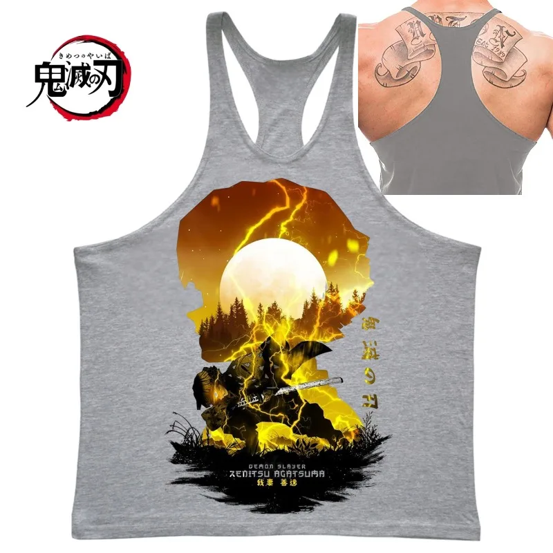 (Demon Slayer) PALESTRA Canotta da uomo Estate Marca Abbigliamento fitness Fitness Camicia da uomo Gilet Canottiere in cotone Top senza maniche muscolare