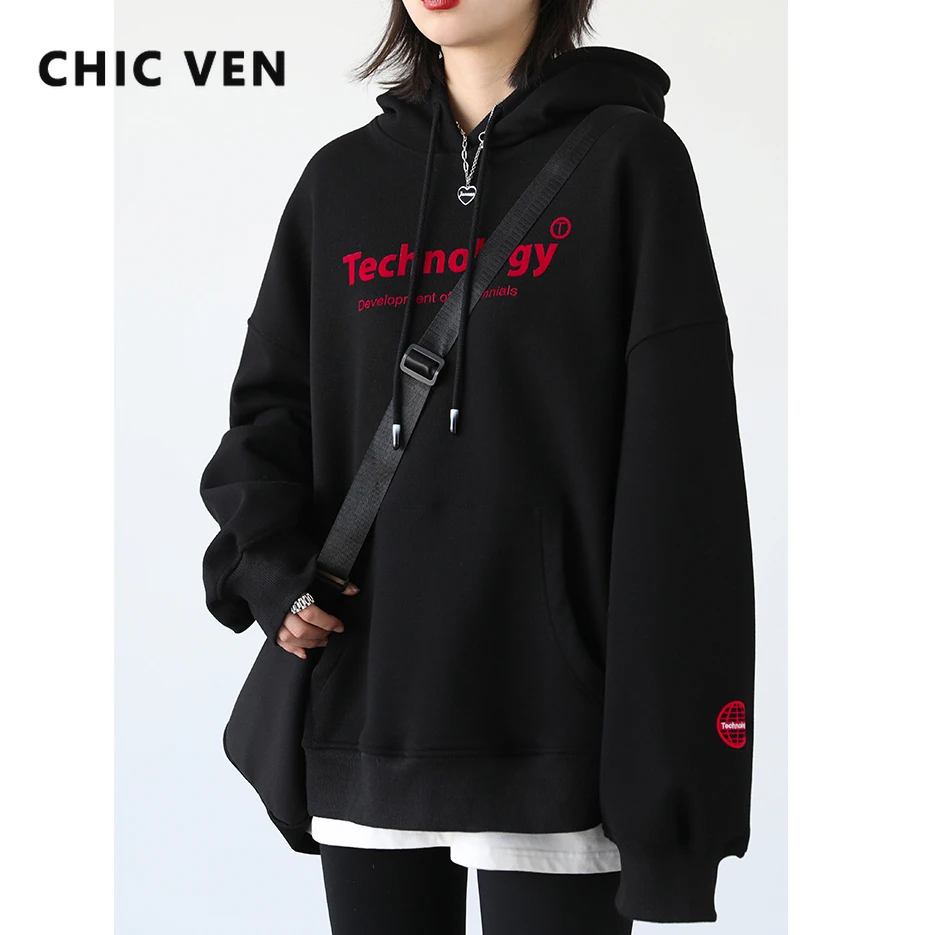 CHIC VEN Women\'s Hoodies Sweatshirts Loose Casual Streetwear Pullover Fleece Thick Warm Female Tops Ladies Autumn Winter 2022