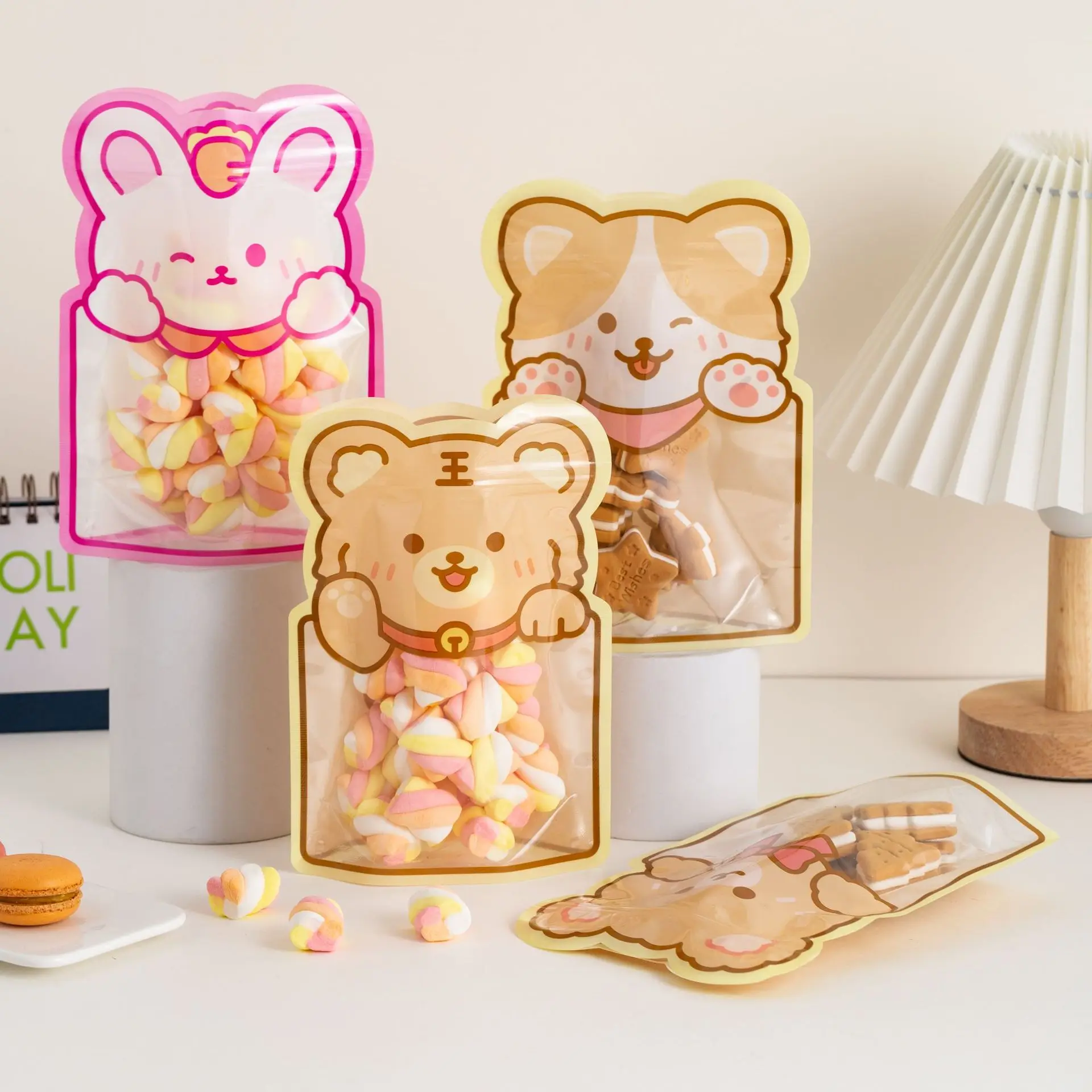 

10pcs Bag of Sweet Candy Cookies Packaging Bags Little Bear Large Capacity Snack Self Sealing Bag With Bottom Sealed Bag