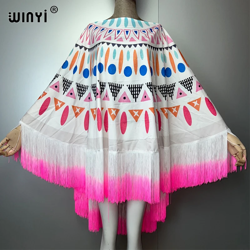 WINYI new Fashion Gradual fringe cloak beach Cover-up Elegant fashion maxi kaftan sexy Holiday African wamen evening dress
