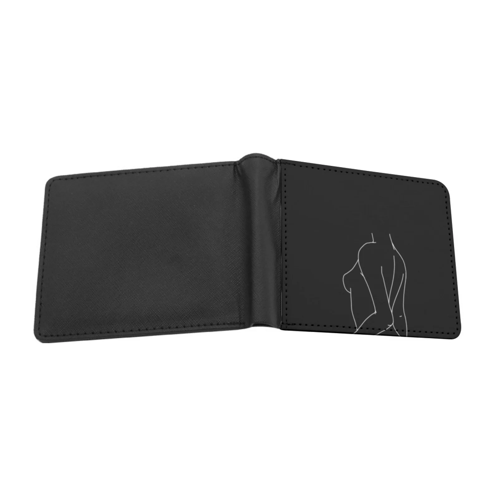 Back Line Drawing Illustration Men's Wallet Pu Leather Wallet Multifunction Credit Card Purse Line Minimal Black And White