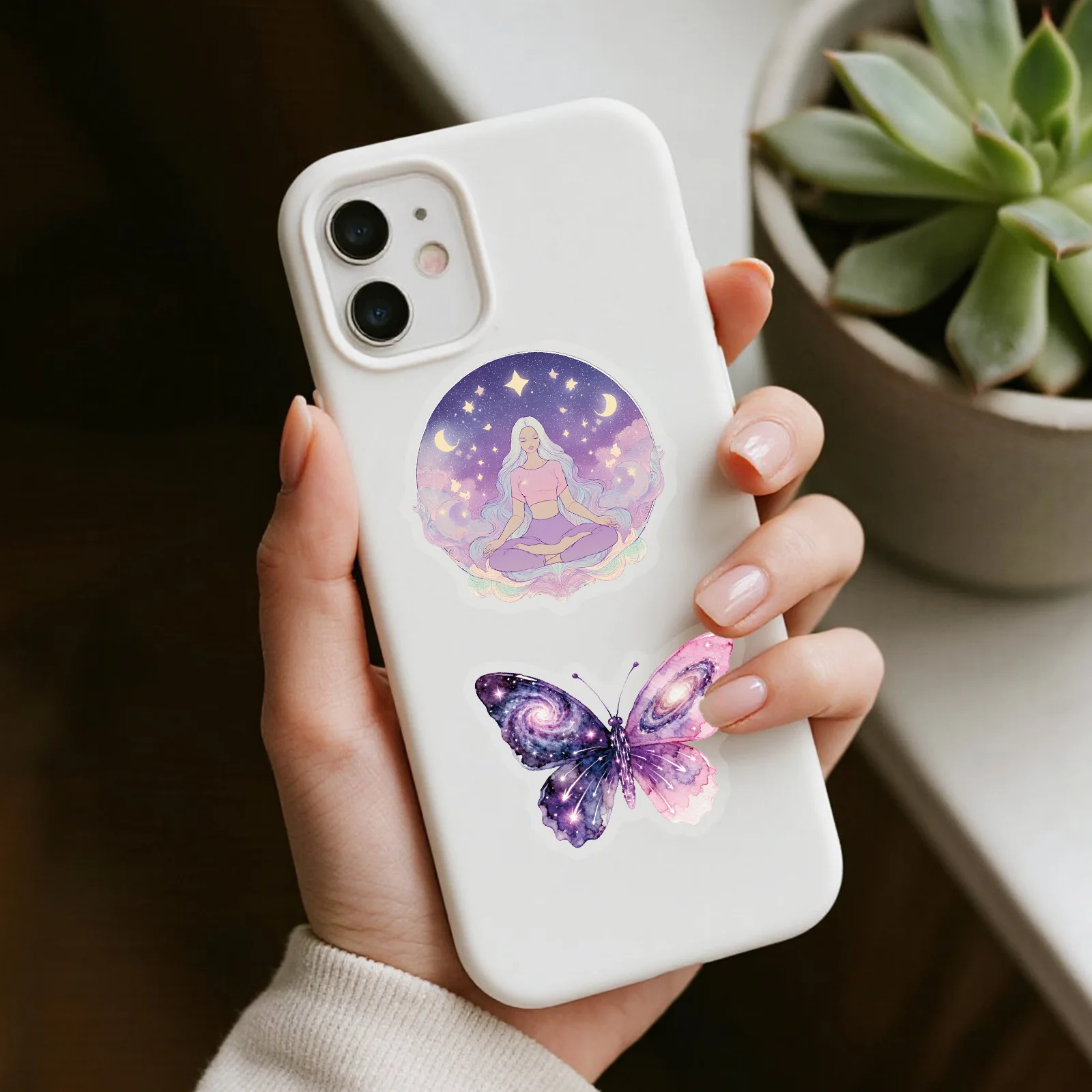 56 SZTUK Kreskówkowe Fioletowe Magiczne Planety Przezroczyste Naklejki PET DIY Dekoracja Etui na Telefon Komórkowy Notatnik Kubek na Wodę Zabawka Prezent Naklejka