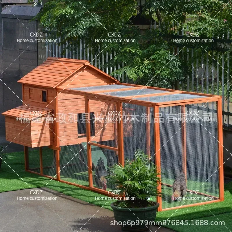 Solid Wood Chicken Coop Outdoor Poultry House with Runway Egg Box Cage for Chickens Ducks Rabbits Anti Weasel Breeding Hutch
