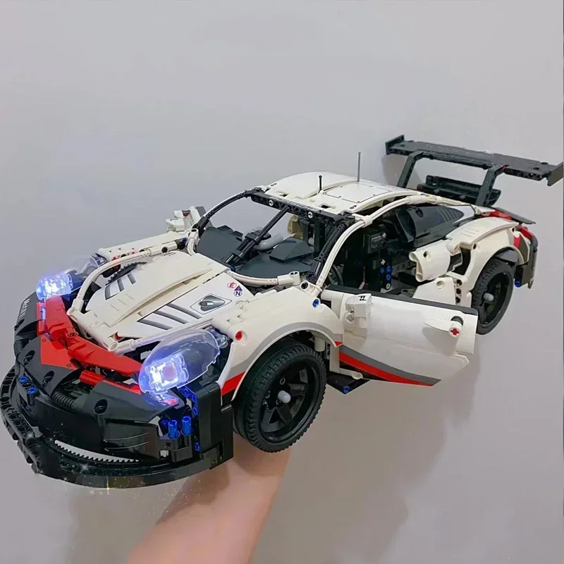 1580+Pcs 1:10 Assembled Building Blocks Compatible 42096 Electric Sports Car Model Remote Control with Lights DIY Birthday Gifts