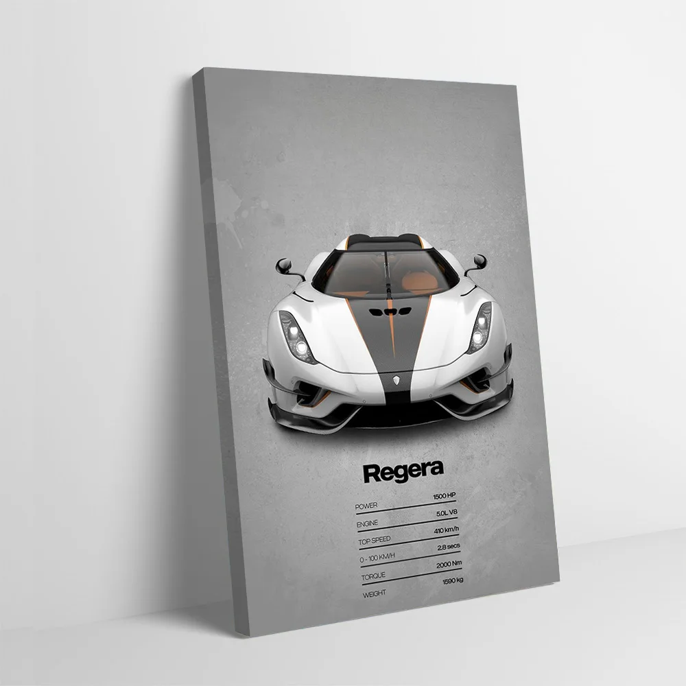 Sports Regera Car Printing Poster Custom Pictures Wall Art Canvas Painting Gift for Room Decorating Interior Decoration Mural