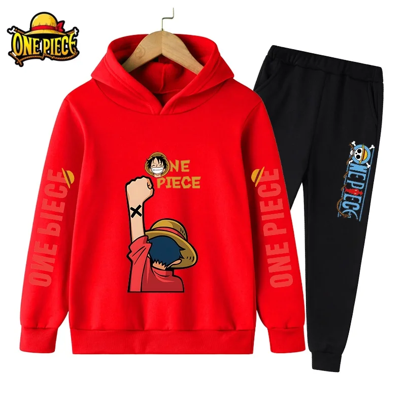 

One Piece Hoodie Sets Boys Luffy Clothing Spring Autumn Cartoon Anime Sweatshirt Suit Hoodies + Long Pants 2pcs Kids Outfits