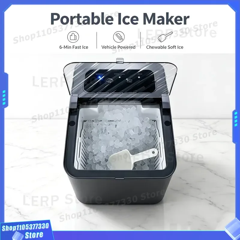 Portable DC Nugget Ice Maker for Home Office Car 6 Mins Fast High Quality Desktop Extruded Chewable Ice Machine Battery