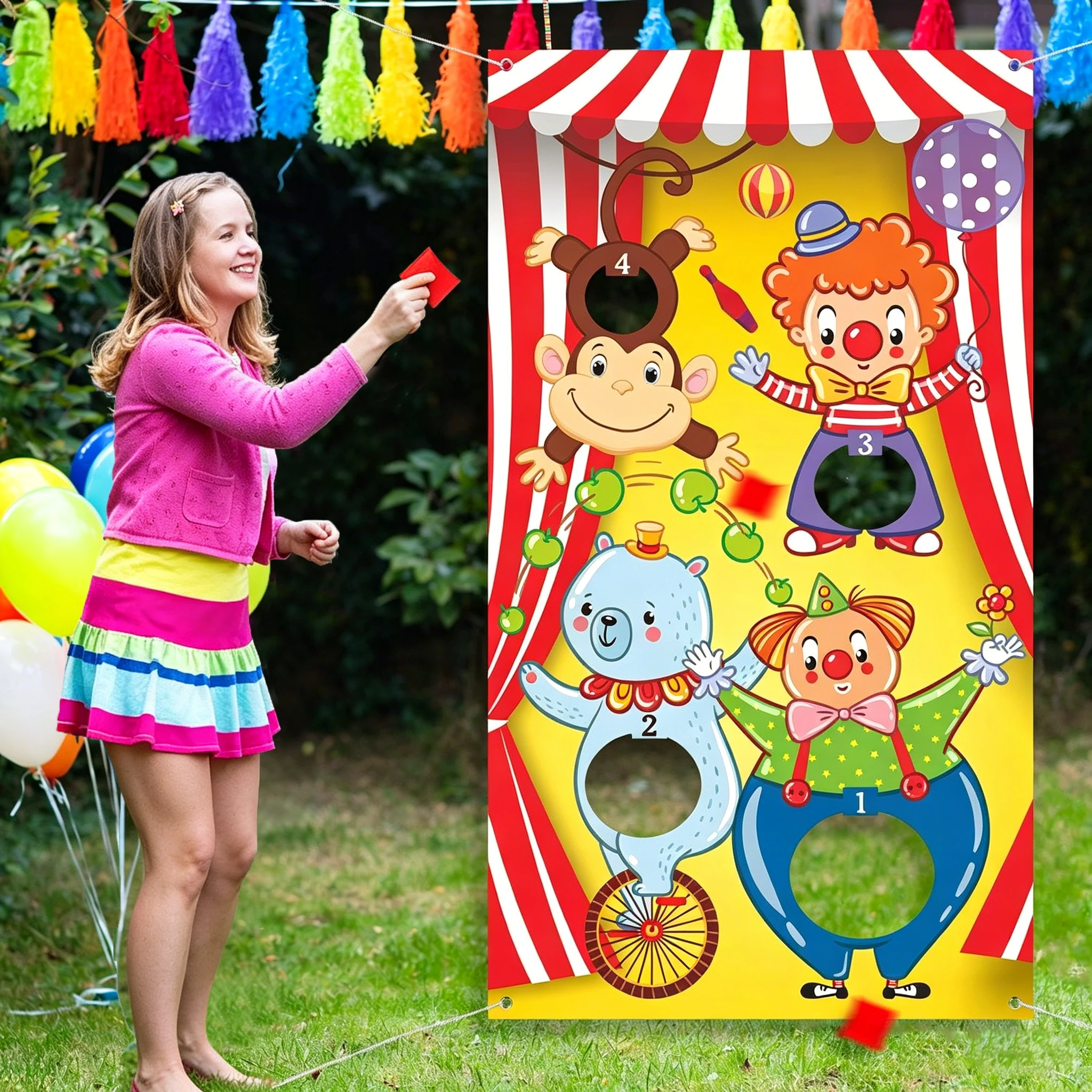 Banner de juegos de lanzamiento de carnaval con 3 bolsas de frijoles, juego de carnaval de Halloween para niños y adultos, decoraciones para fiestas temáticas de circo