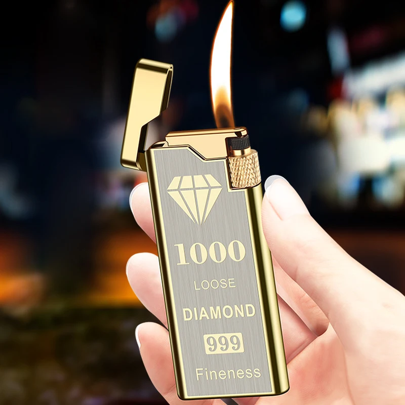 

New Personality Portable Metal Slender Wheel Lighter Butane Gas Open Flame Lighter Mini Cigarette Lighter Gadget Men's Gift
