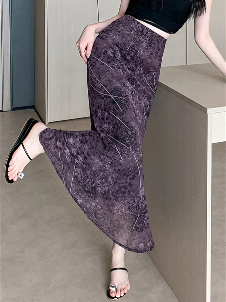 

Retro temperament printed skirt women's summer new high waist slimming fish tail skirt floral chiffon wrapped hip skirt