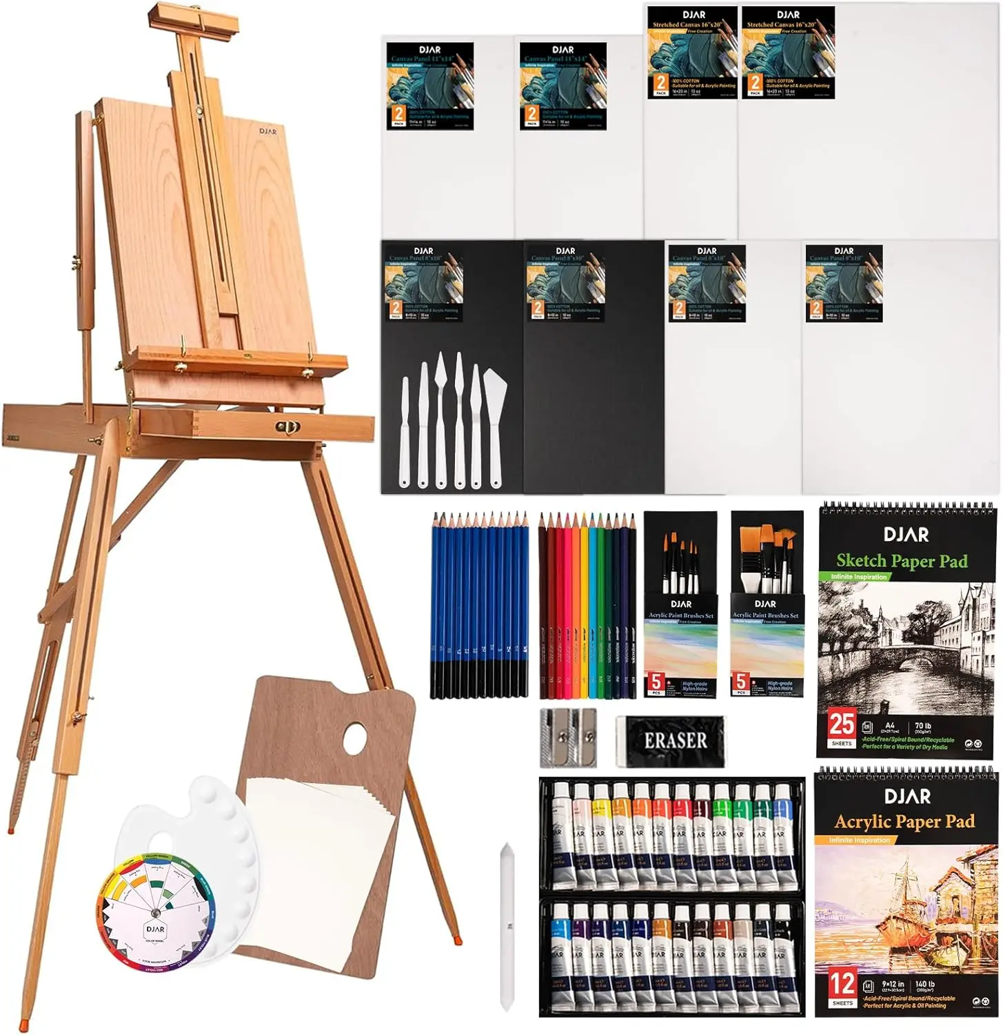 

89-Piece Acrylic Paint Set with French Easel, Professional Artist Kit Including Brushes and Canvas for Adults