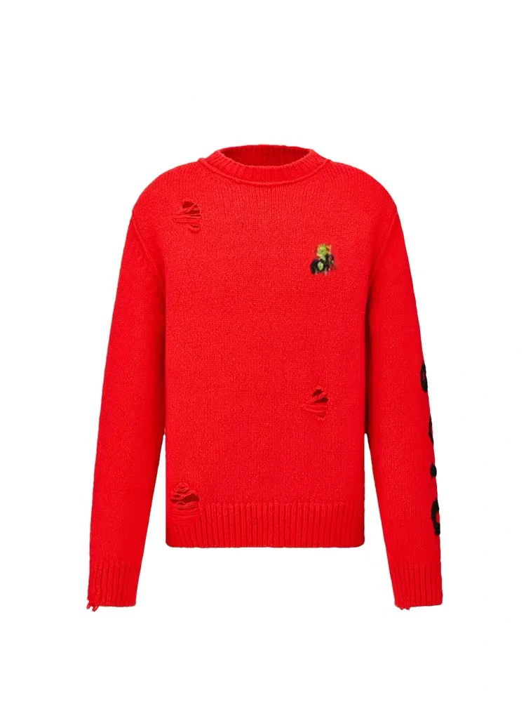 Men\'s autumn and winter luxury embroidered pattern knitted sweater crewneck sweater wool pullover