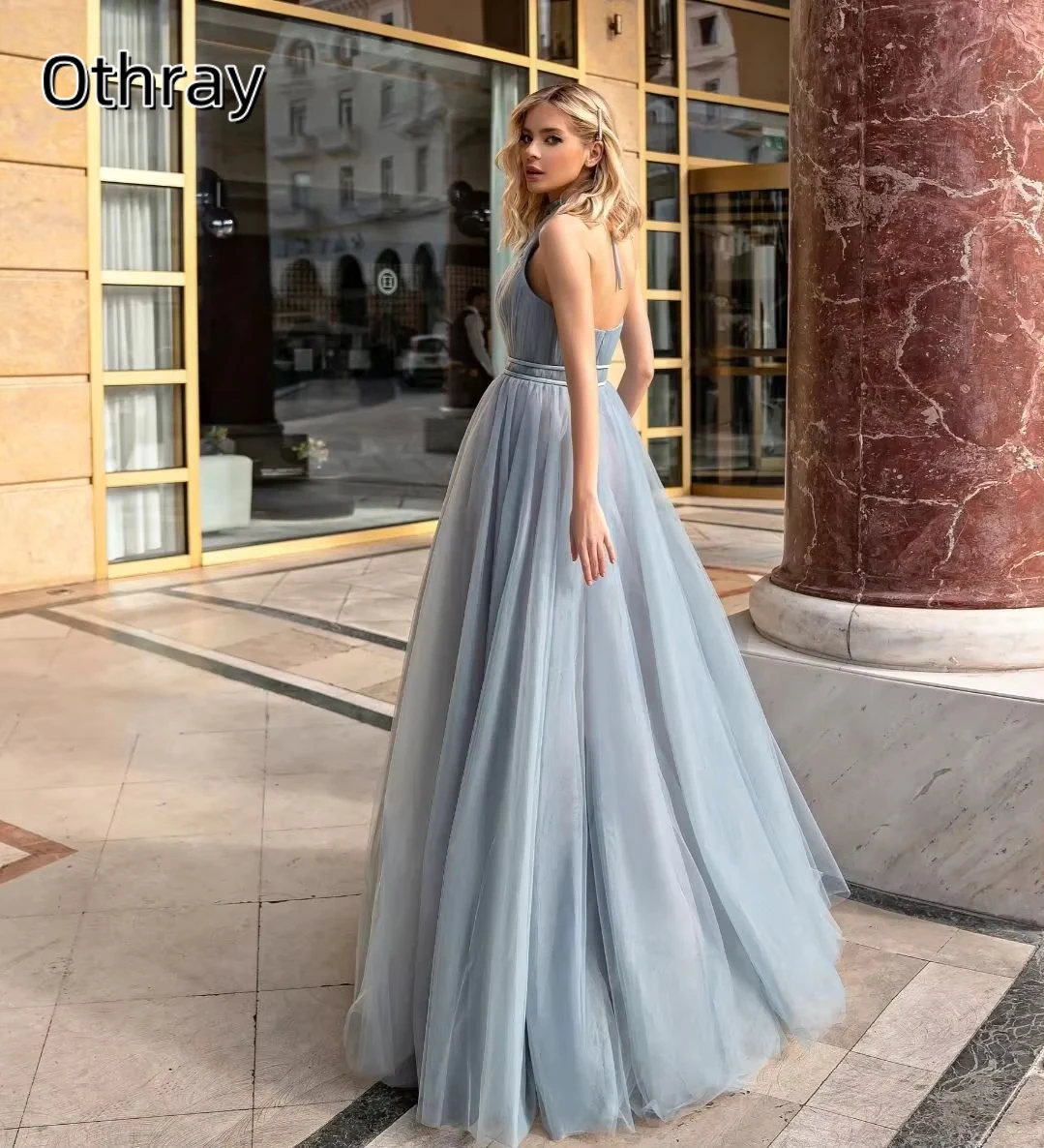 Othray Halter Boho Beach Sleeveless Floor Length A Line Evening Dresses Custom Made Formal Party Grown Wear