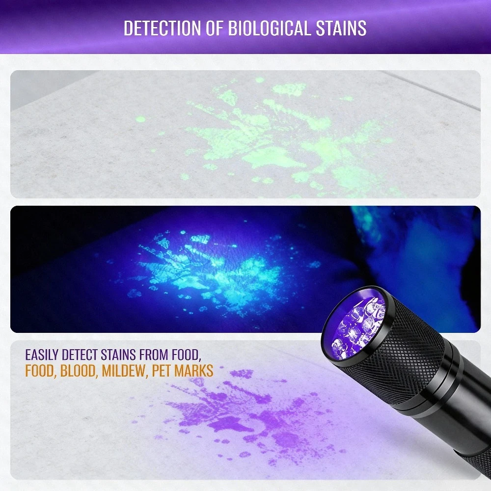 الضوء الأسود الأشعة فوق البنفسجية ضوء مصباح يدوي 395-400nm قوية الأشعة فوق البنفسجية مصباح يدوي Blacklight مصباح يدوي كاشف البول الحيوانات الأليفة