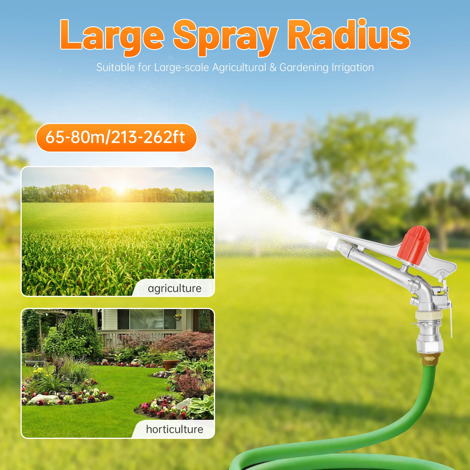 Durable Tripod Sprinkler, 360° Rotation, Adjustable Speed, Dual Nozzles, High Pressure, Efficient for Irrigation