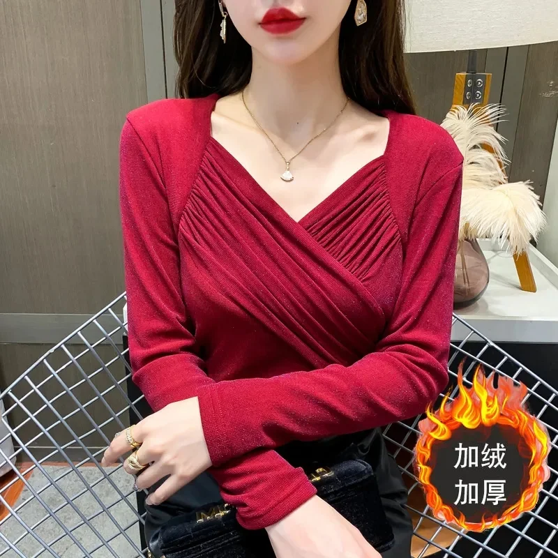 

Женская однотонная футболка-пуловер с пэчворком, осенний топ с V-образным вырезом, корейская женская модная одежда больших размеров 4XL, сетчатая рубашка-накидка