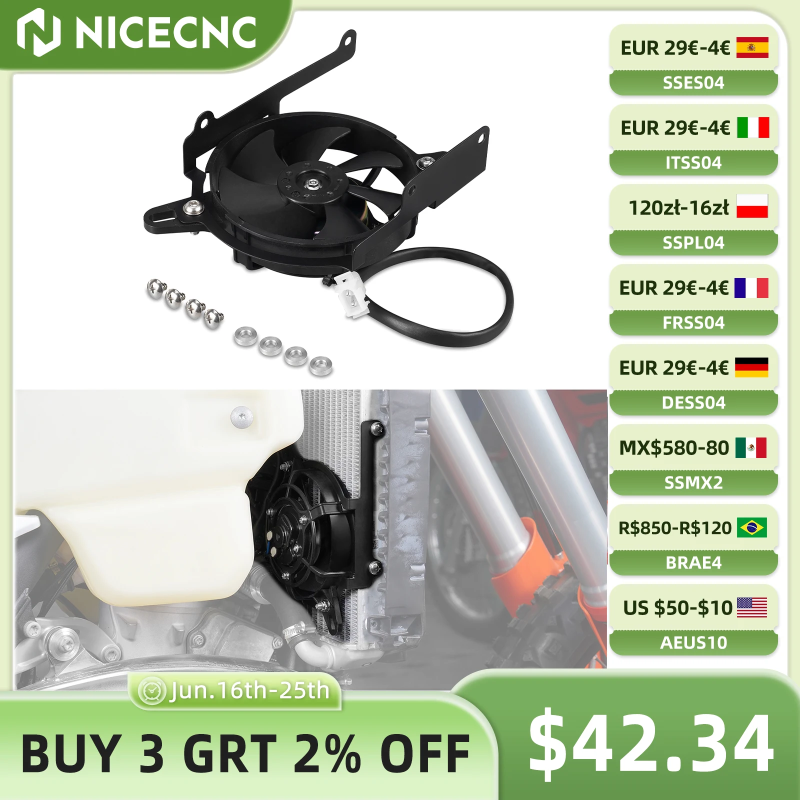 

NICECNC For KTM TBI EXC 300 EXC-F 350 SX 250 SXF 450 2024 Electric Radiator Cooling Fan Set For Husqvarna TE 300 GasGas EC 300