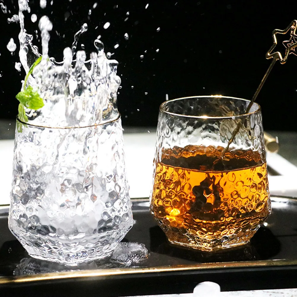 

Glass Water Cup Hammered Design for Soda Lemonade Milk Tea Easy Carry Flat Base Non Slip Home Office Water Cup