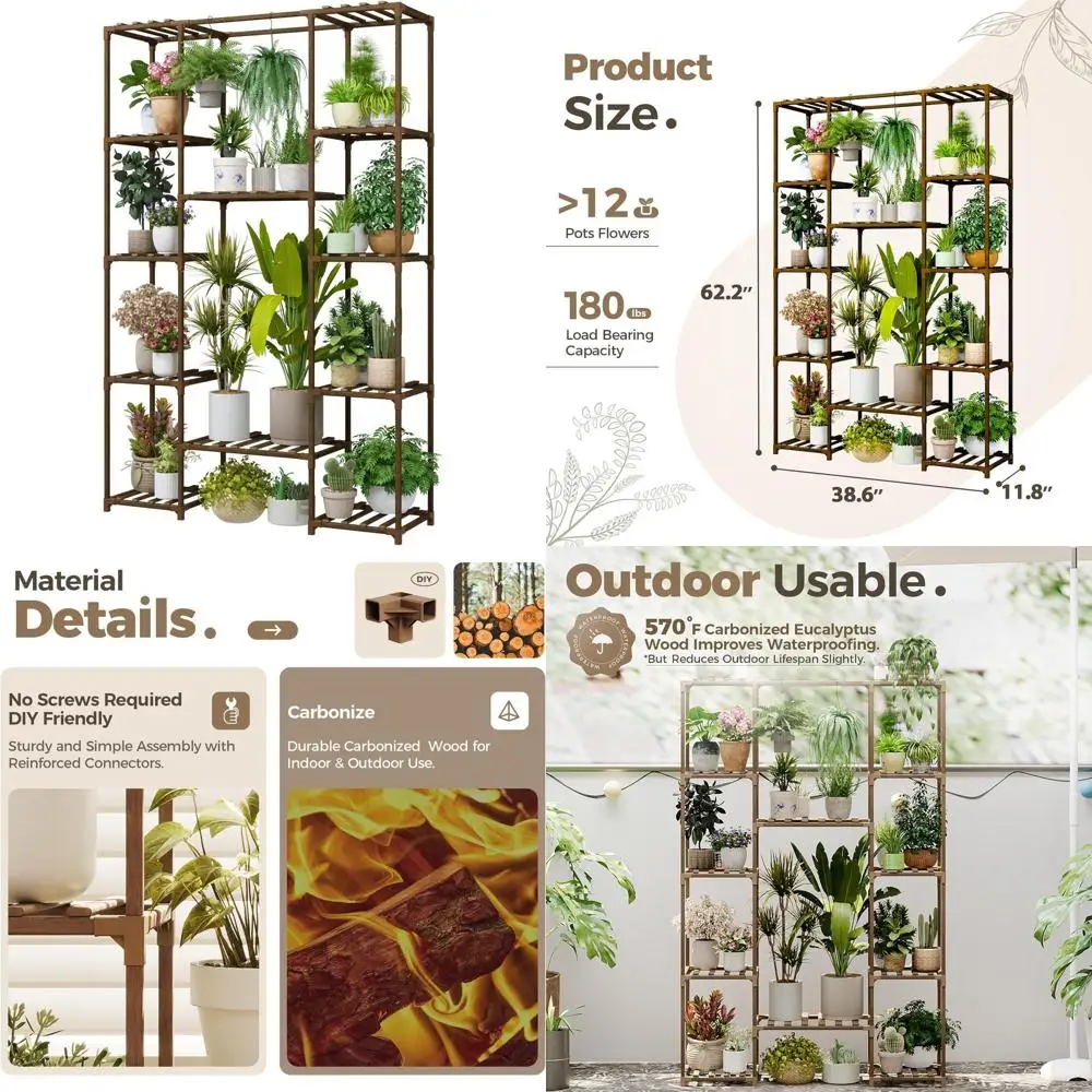 

Stylish Indoor Wooden Plant Stand for Large Plants, Multi-Tiered Rack for Outdoor or Indoor Use, Ideal for Home and Garden Decor