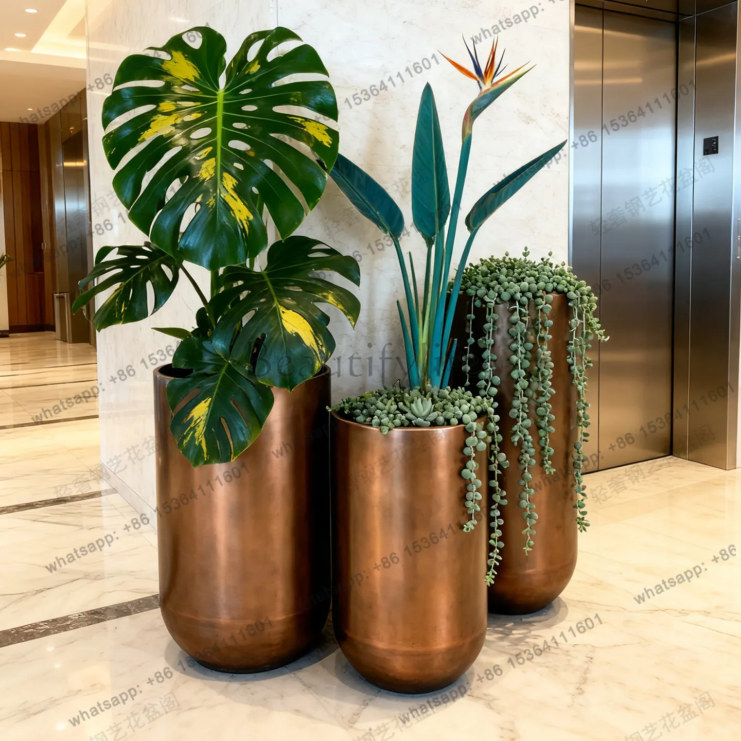 Stainless steel electroplated vase simulation plant special hotel special-shaped shopping mall office building flower tank