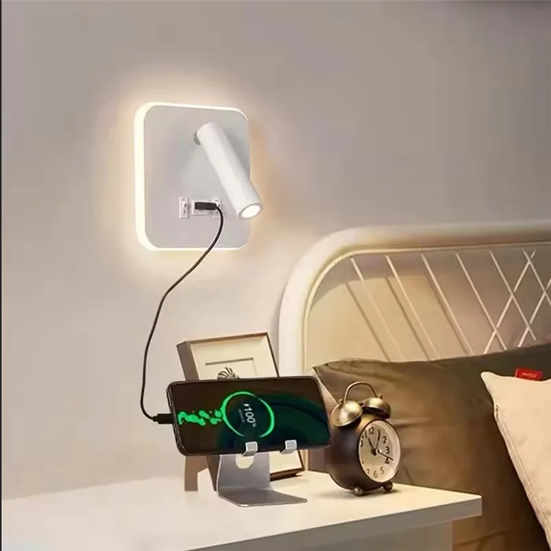 

A88E-LED настенный светильник для чтения с переключателем и USB-портом, вращающийся прикроватный настенный светильник, бра, прожектор для спальни