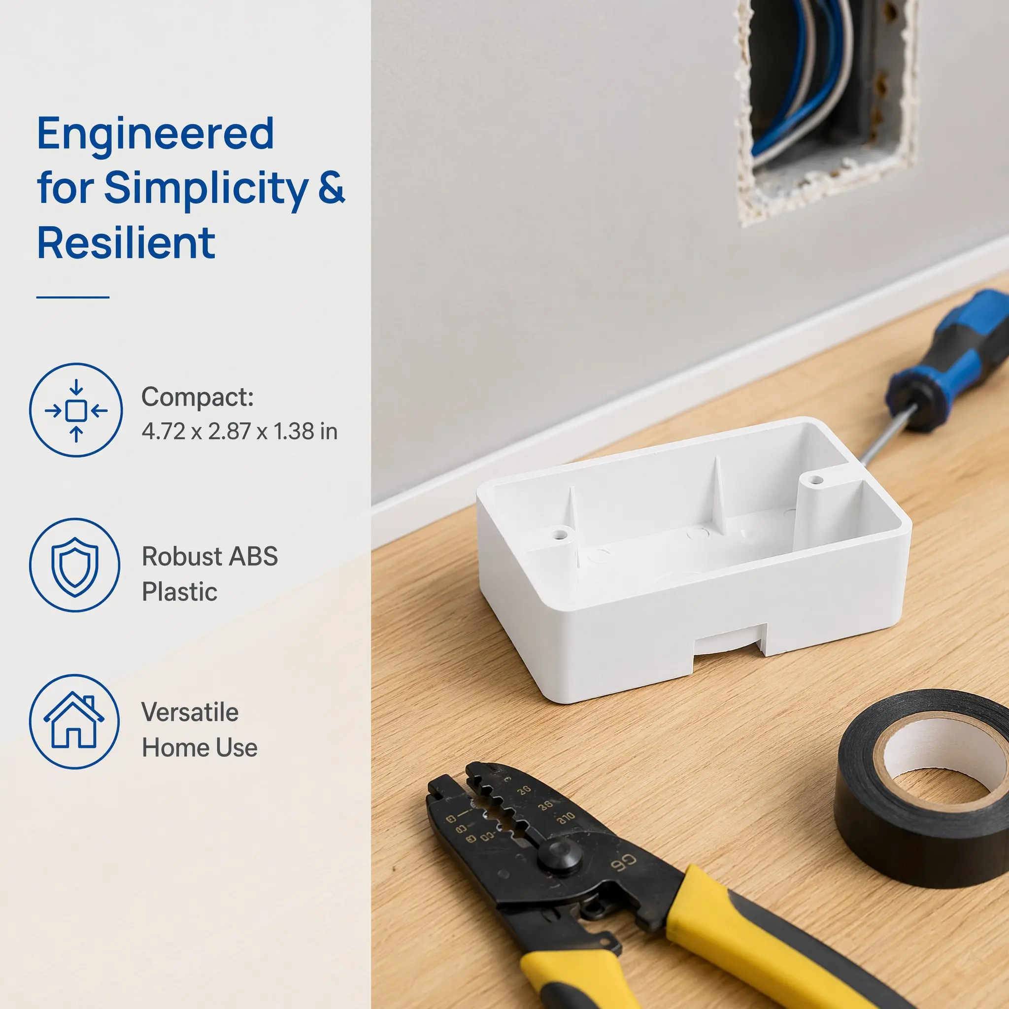 6Pcs Wall Mounted Plastic Electrical Junction Box Surface Mount Outlet Box for Home Surface Mounting Power Connection