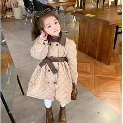 Children's Coats Girls' Cotton-padded PU Leather Clip Cotton Padded Coat Medium Long Coat Winter Coat Clothes for Girls