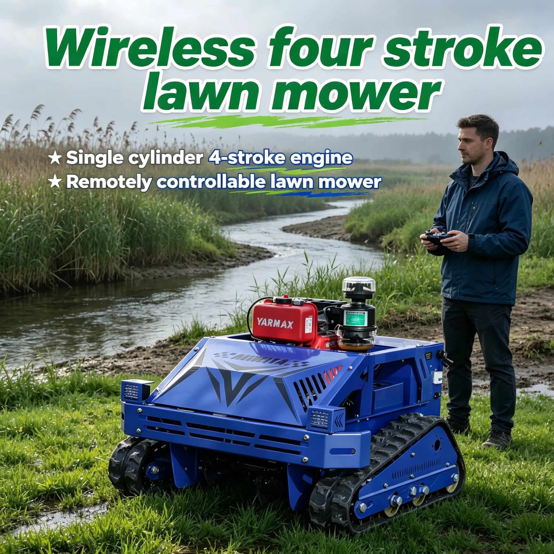 Customized Industrial Wireless Robotic Mower with Storage Rack, screen data viewing and anti-slip crawler for multi-terrain