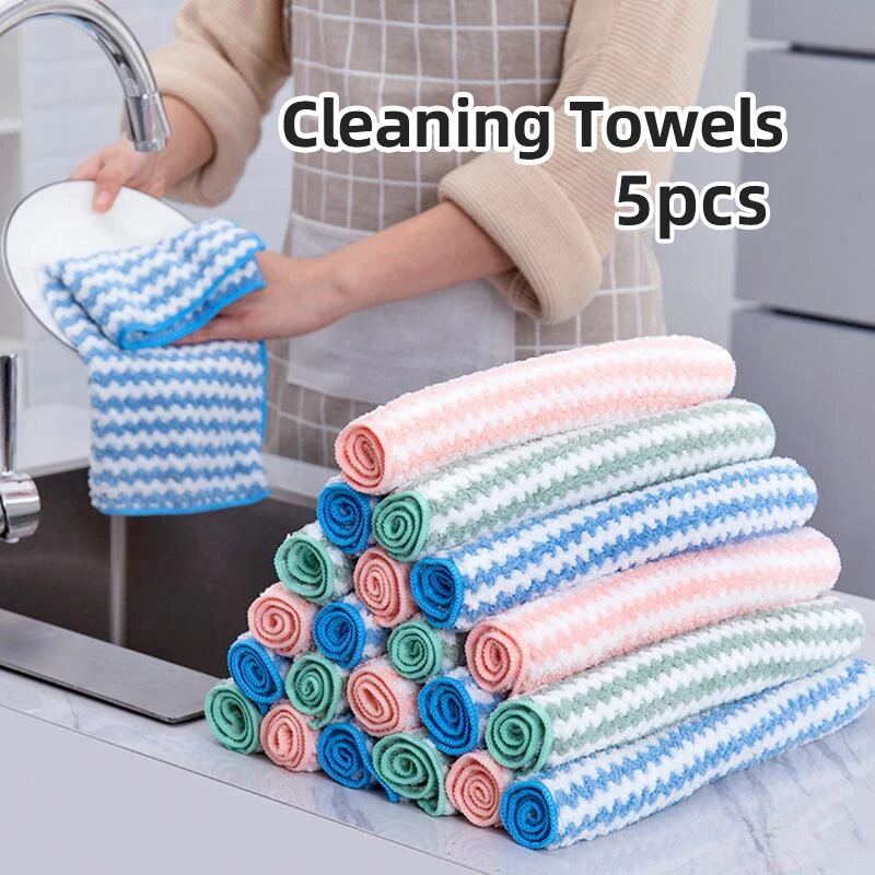 5pcs Cooking Bench Cleaning Rag, Soft And Absorbent Dishcloth, Household Wipe Hand Quick Drying Handkerchief For Bathroom, Kitch