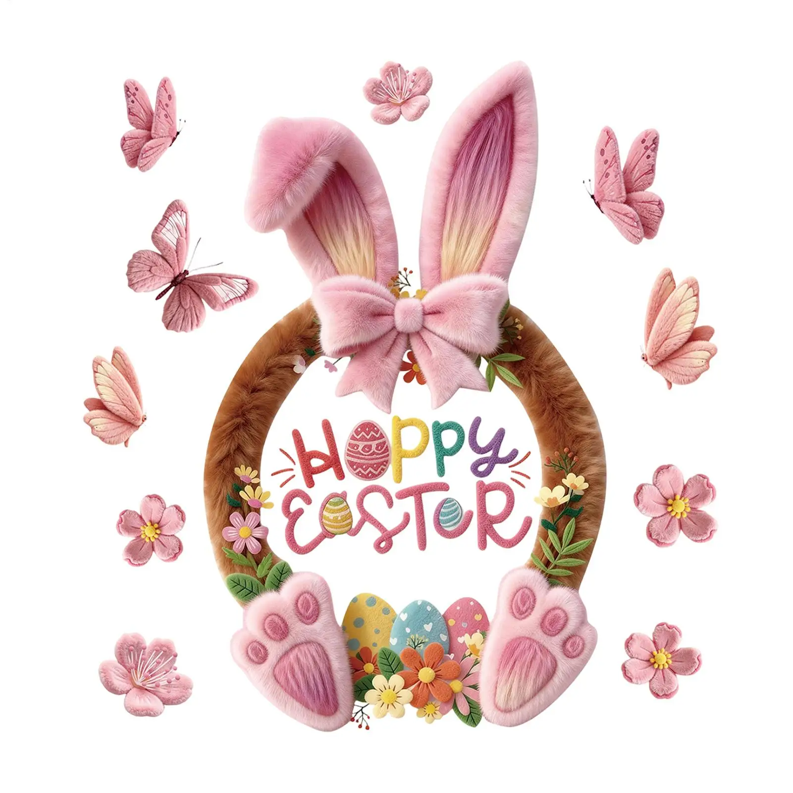 Easter Bunny Window Clings Static Flower Decals Spring Butterfly Rabbit Window Clings for Home Wall Festival Living Room