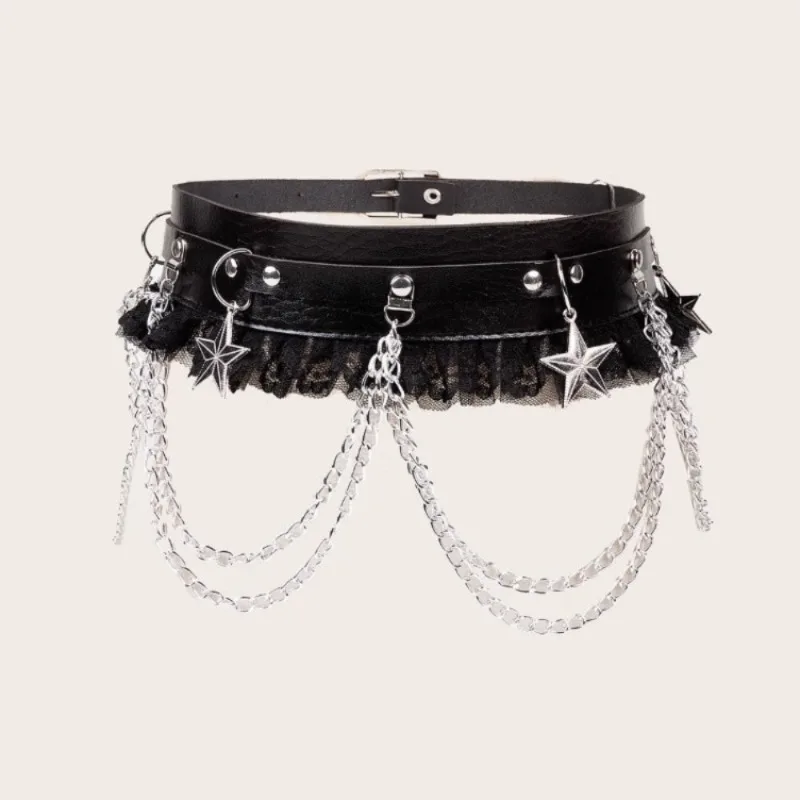 حزام سلسلة الخصر المزخرف بتفاصيل الدانتيل القوطي إكسسوار بانك روك لبيانات الموضة المريحة #5