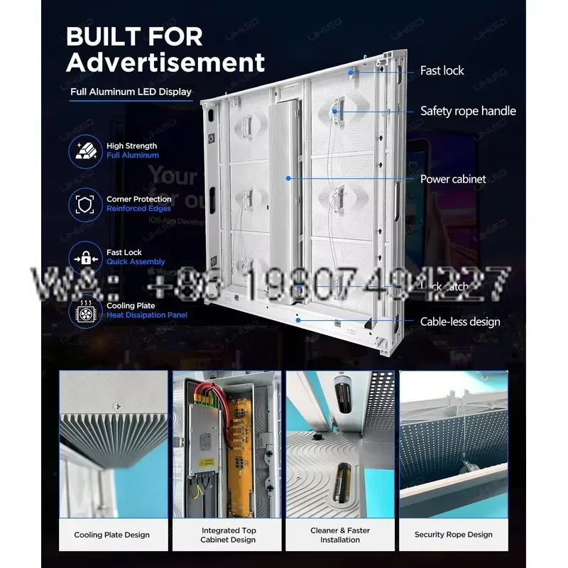 for UHLED P8 Aluminum Cabinet LED Billboard Outdoor Advertising Display Screen Common Cathode Highway Unipole Digital Sign