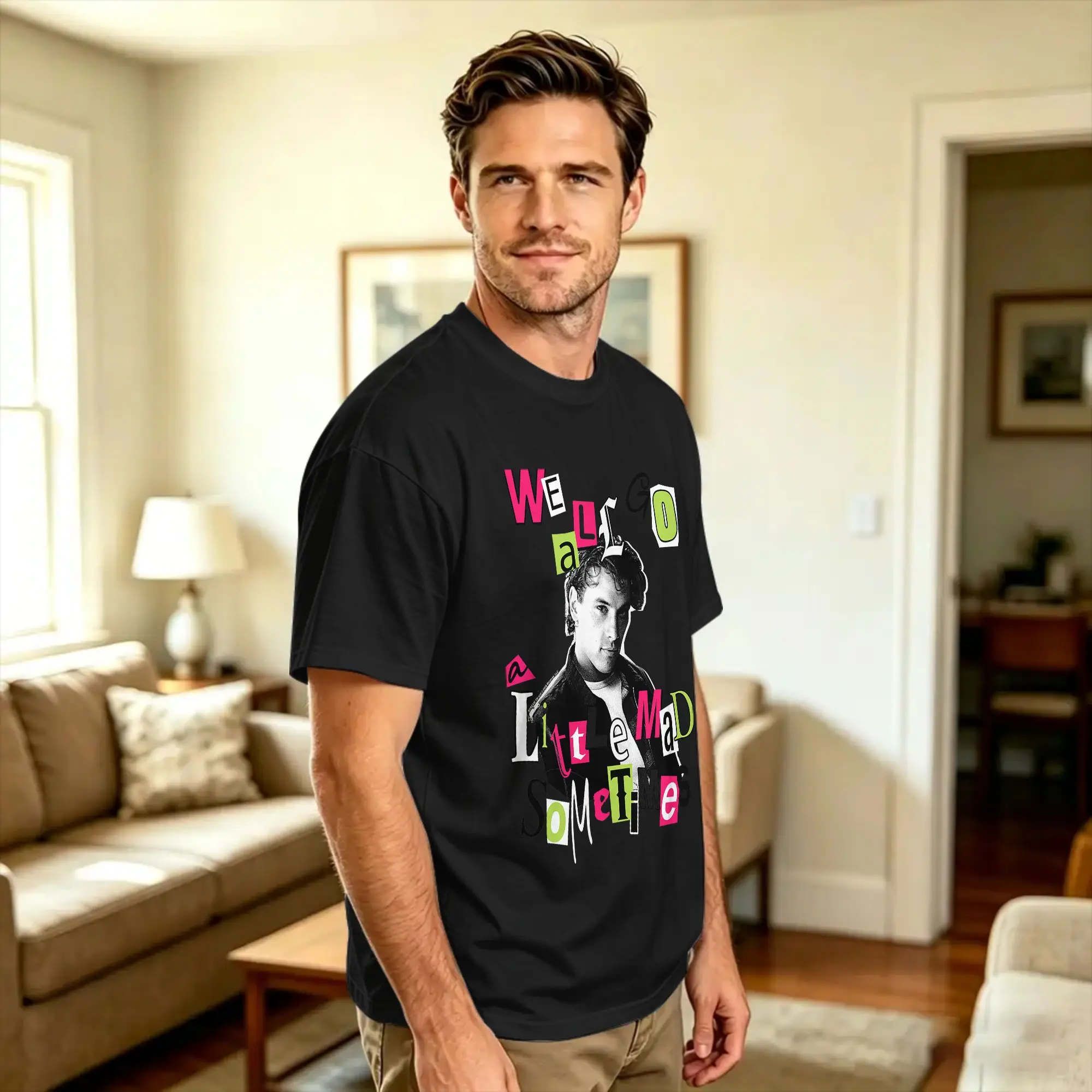 Vintage T Shirt Summer Billy Loomis Ransom Note DIY Collage Horror Movie Leisure T-Shirts  Cotton Tee Shirt Short Sleeve Clothes