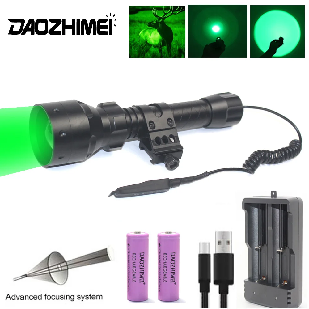 

500 Yards Zoomable Focus Red Green Red IR Light LED Tactical Hunting Flashlight Torch Remote Switch Scope Rifle Mount