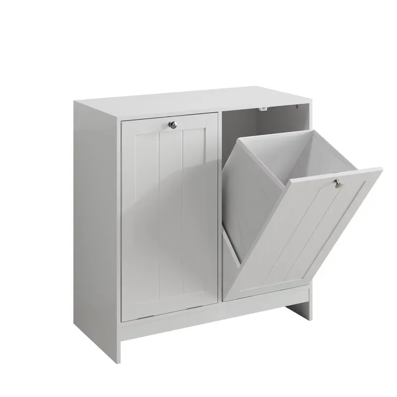 Tilted Modern Laundry Hamper Removable Basket Hidden Storage Cabinet Free-Standing Living Room Home Organizer White